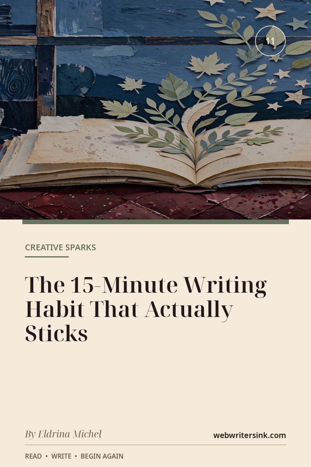 Illustrated notebook and clock for a short daily writing practice