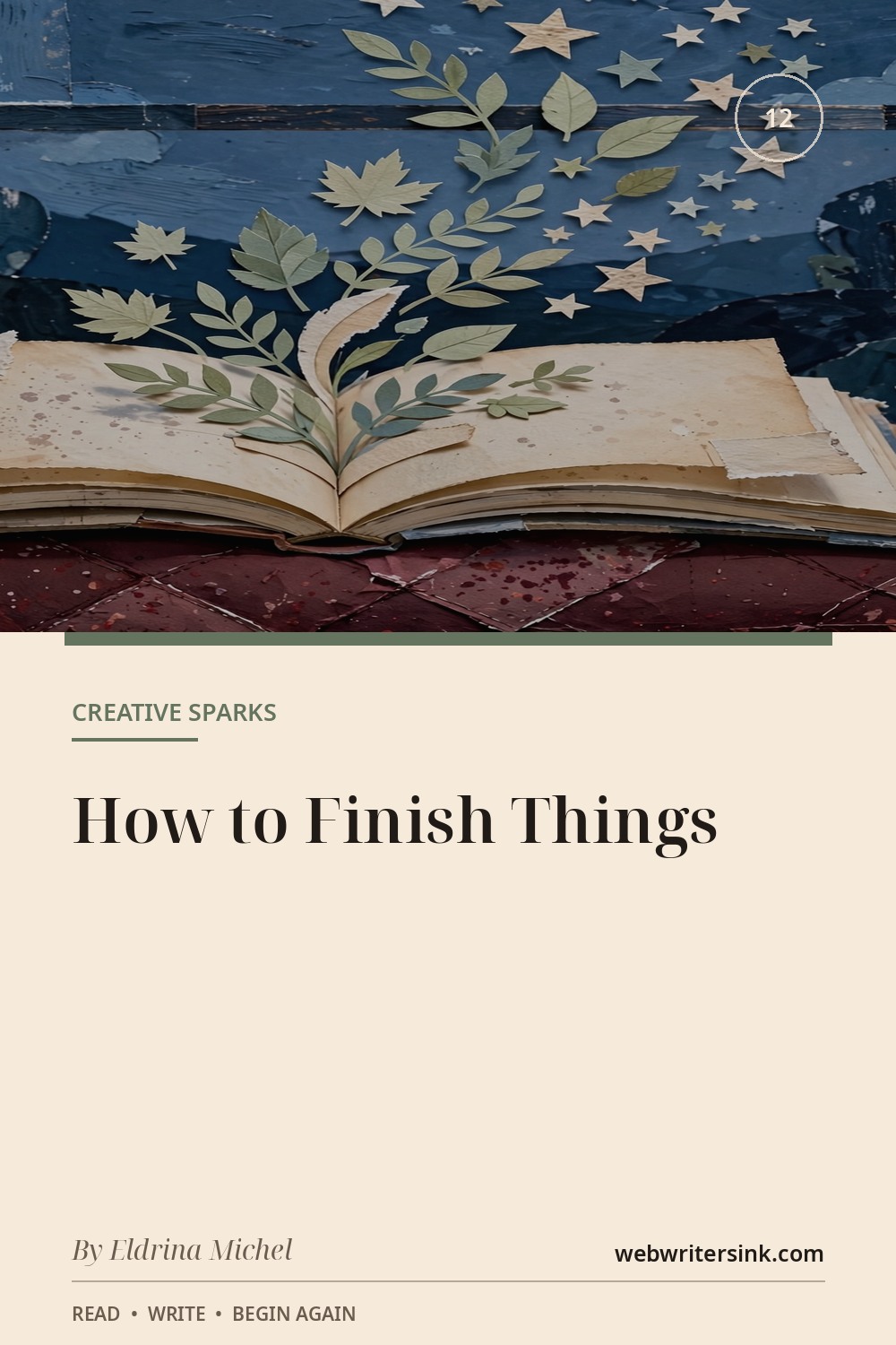 Open illustrated book with leaves and stars rising from its pages
