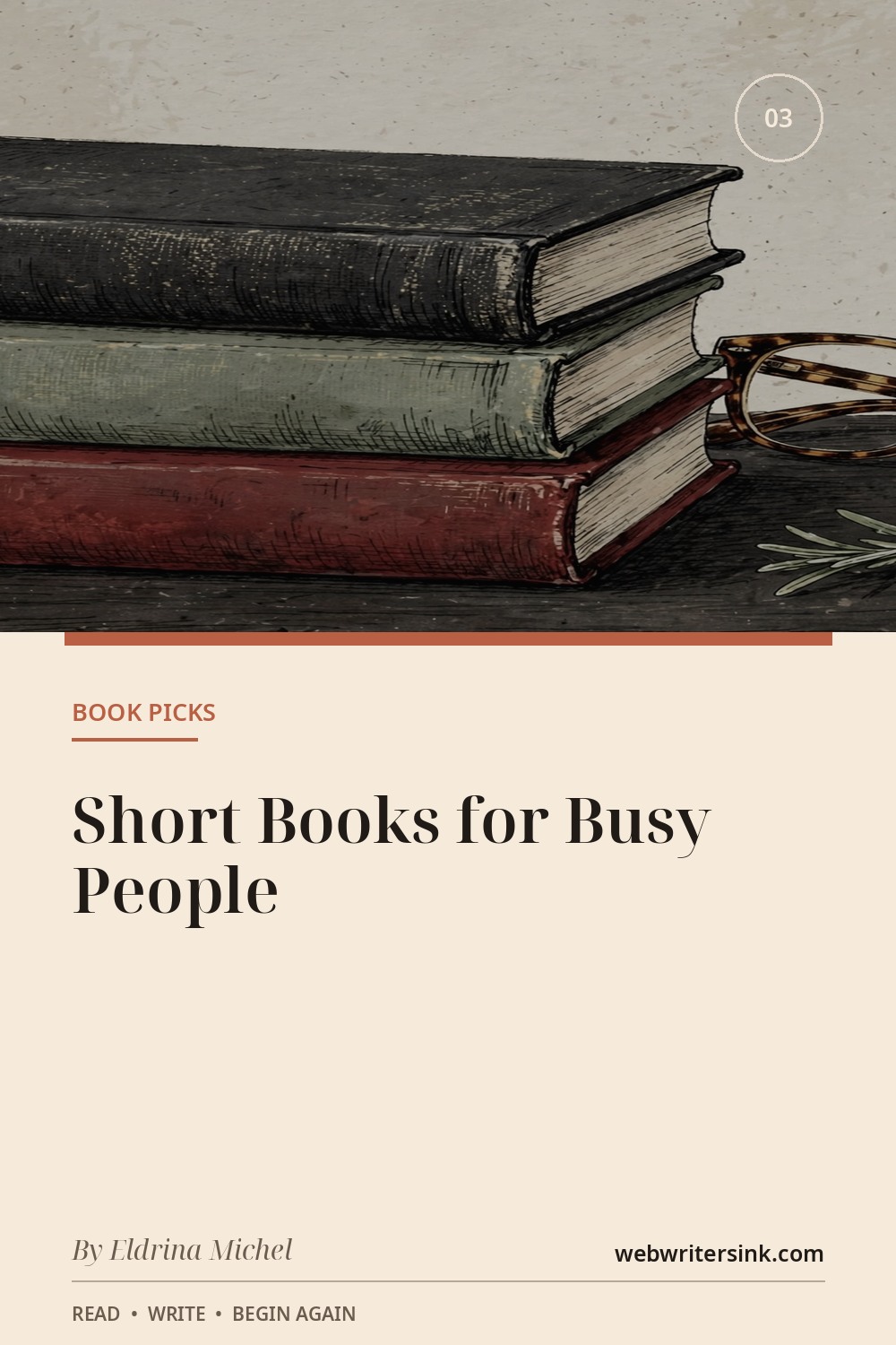 Illustrated stack of compact books for busy readers